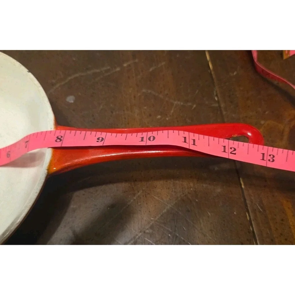 Set of 2 Vintage Descoware Flame Orange Enameled Cast Iron Skillet Pans Belgium